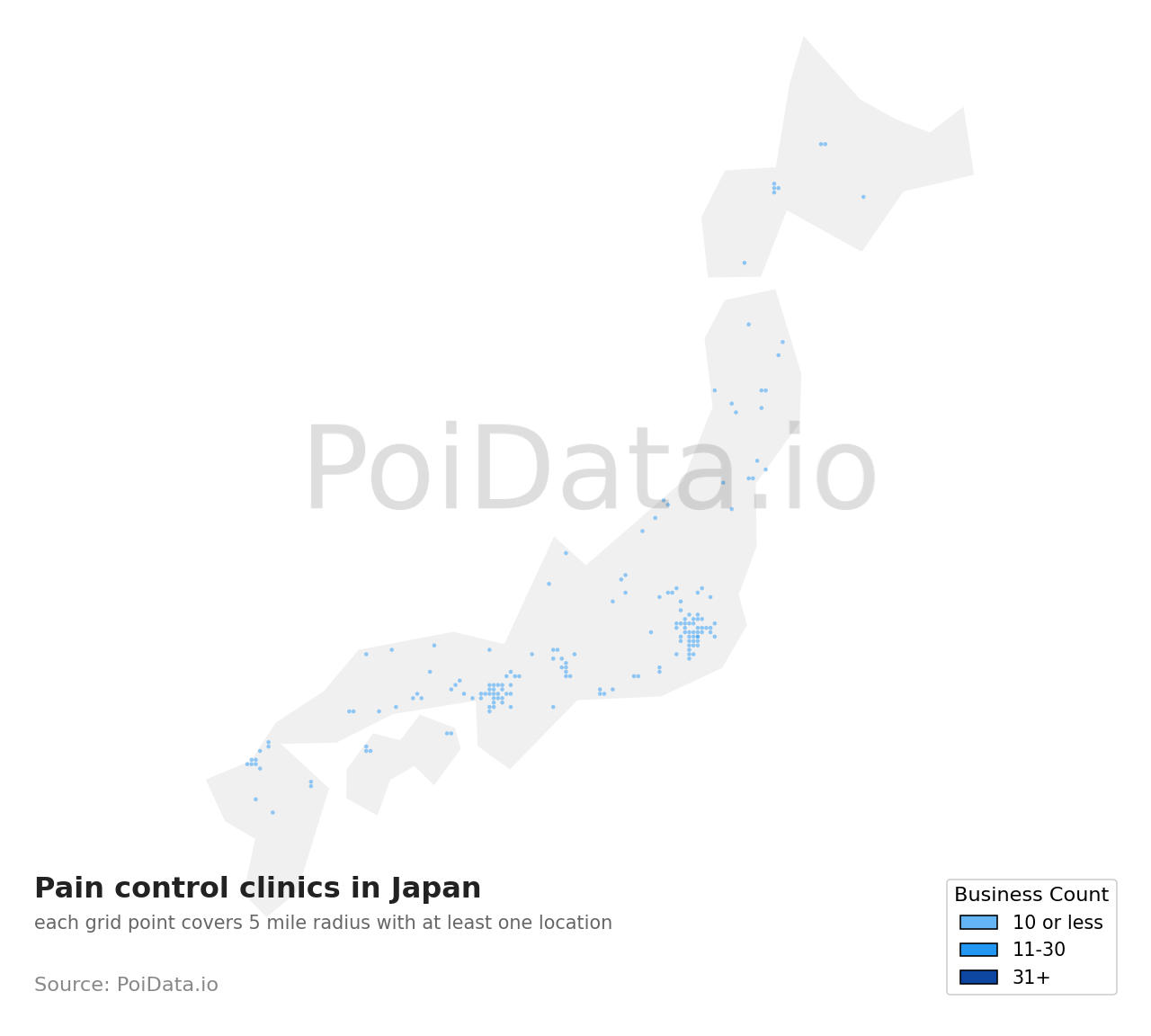 Pain control clinic density map for Japan