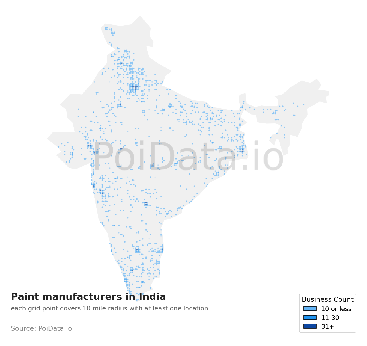Paint manufacturer density map for India