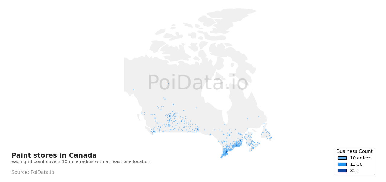 Paint store density map for Canada