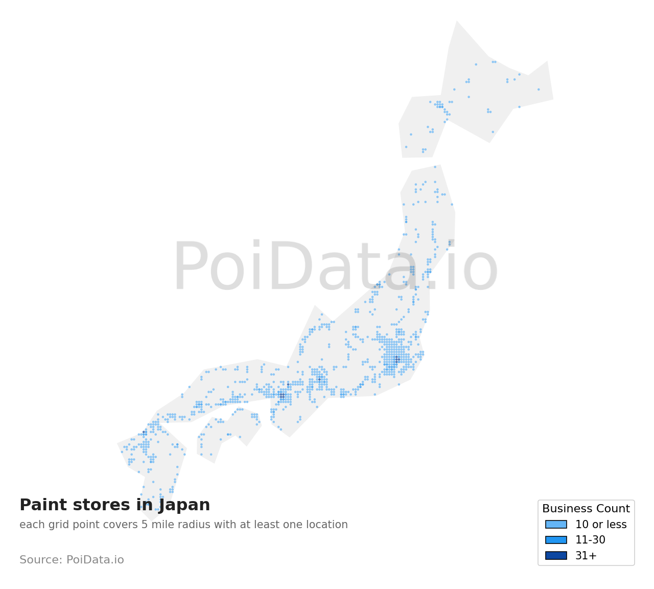 Paint store density map for Japan
