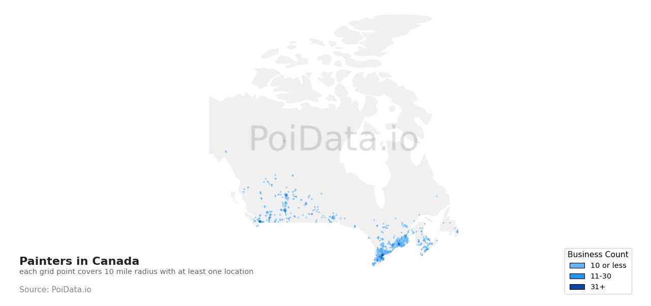 Painter density map for Canada