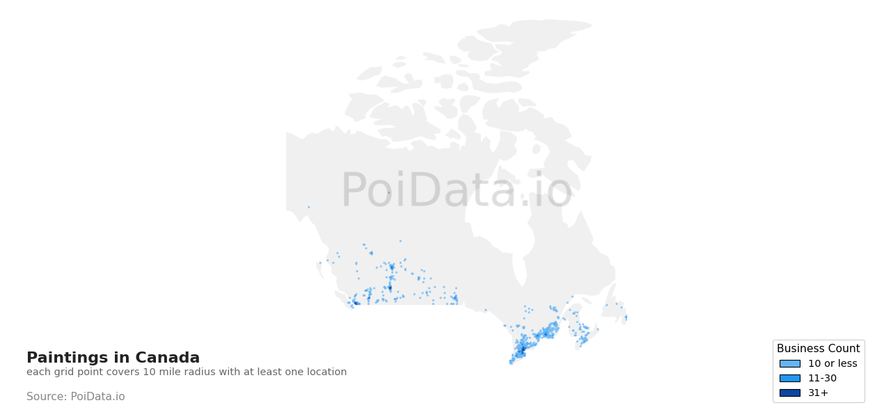 Painting density map for Canada