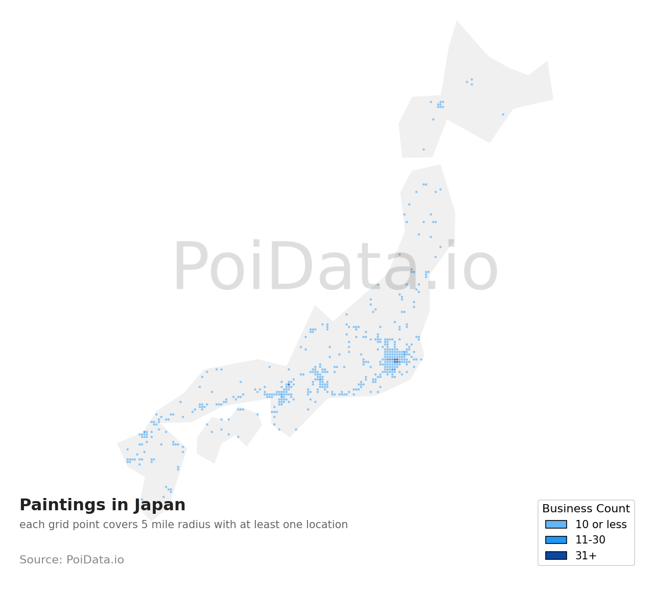 Painting density map for Japan