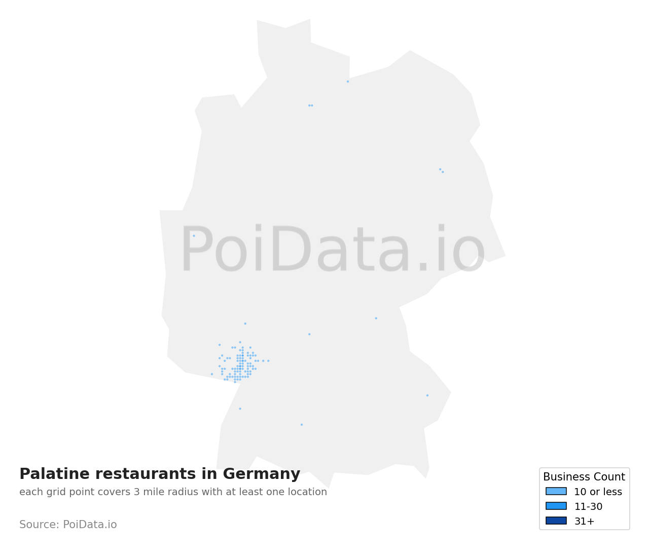 Palatine restaurant density map for Germany