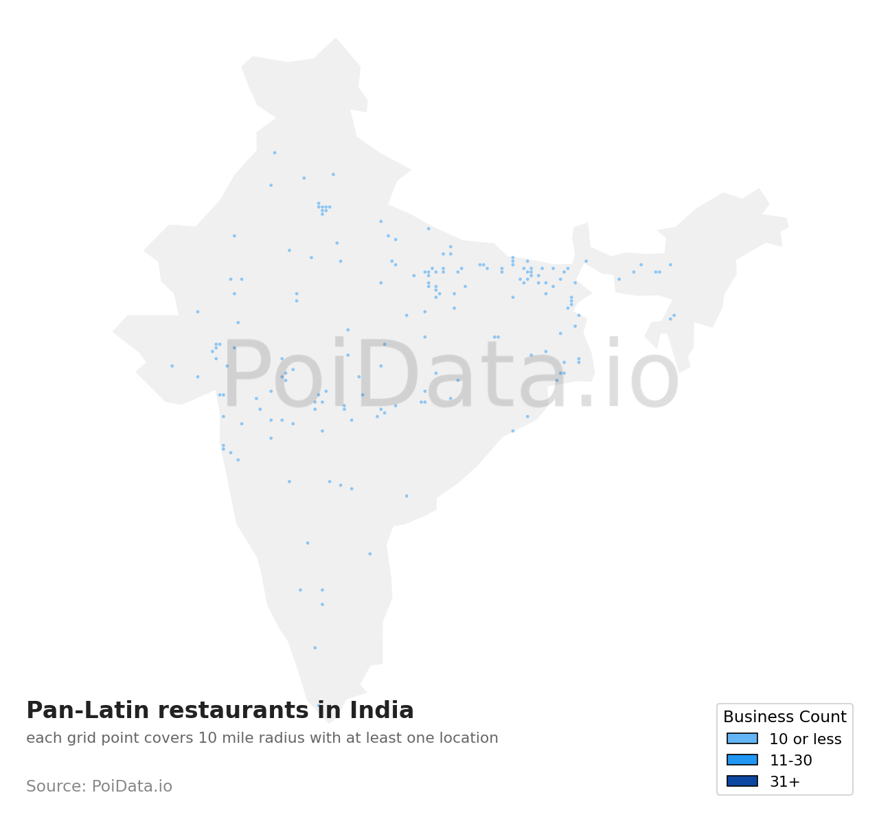 Pan-Latin restaurant density map for India