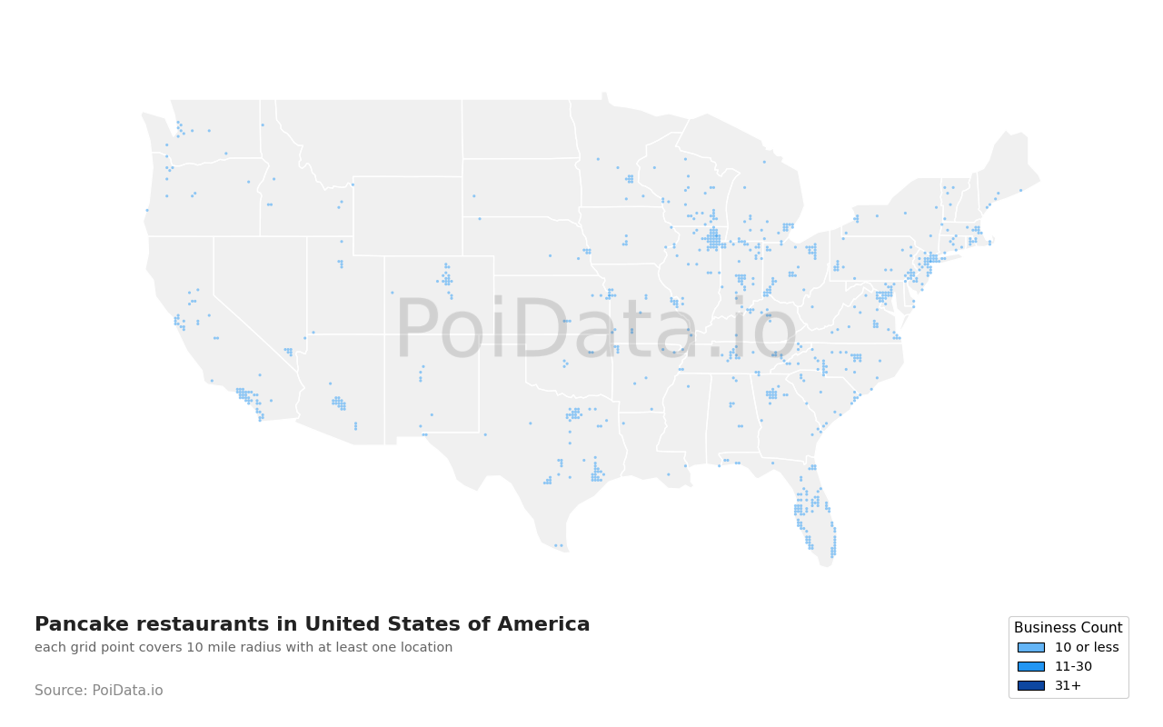 Pancake restaurant density map for New York, United States