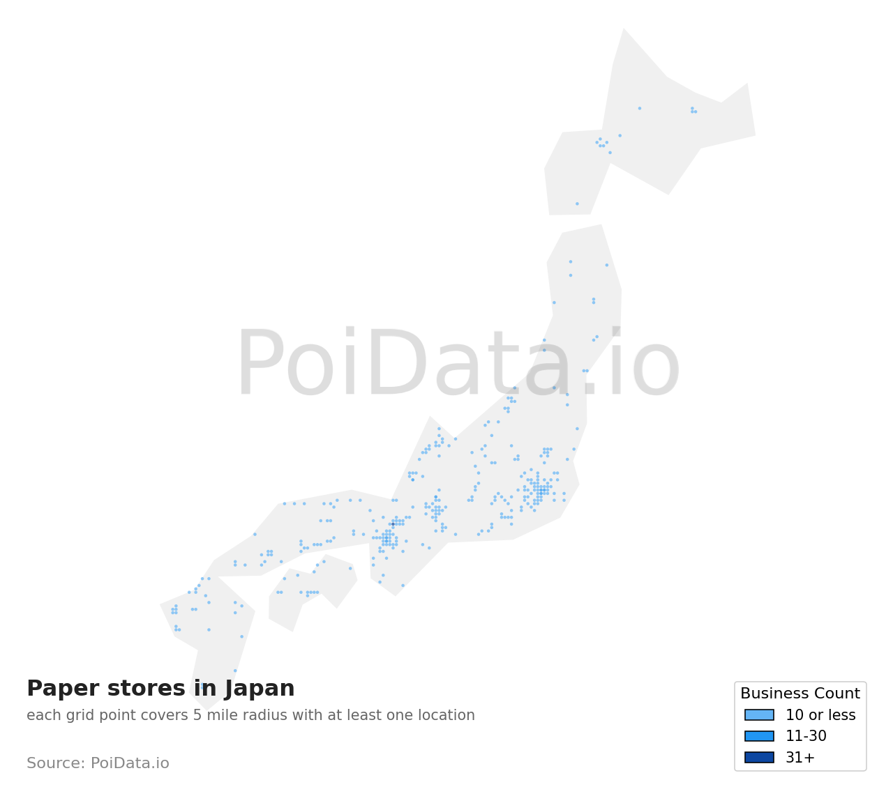 Paper store density map for Japan