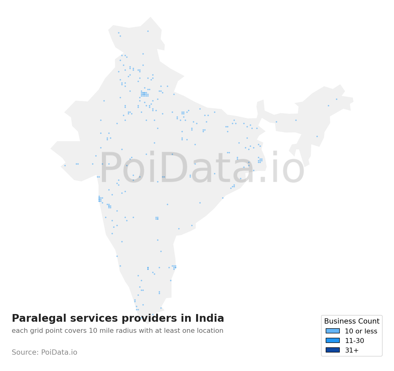 Paralegal services provider density map for India