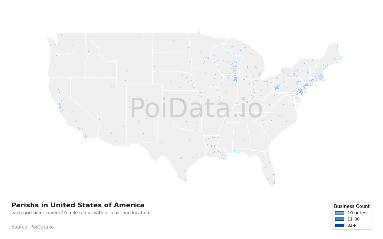 Parish density map for California, United States