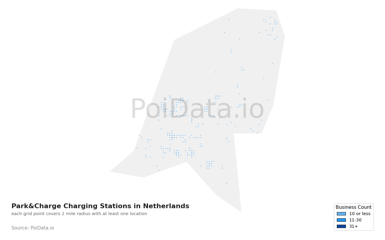 Park&Charge Charging Station density map for Netherlands