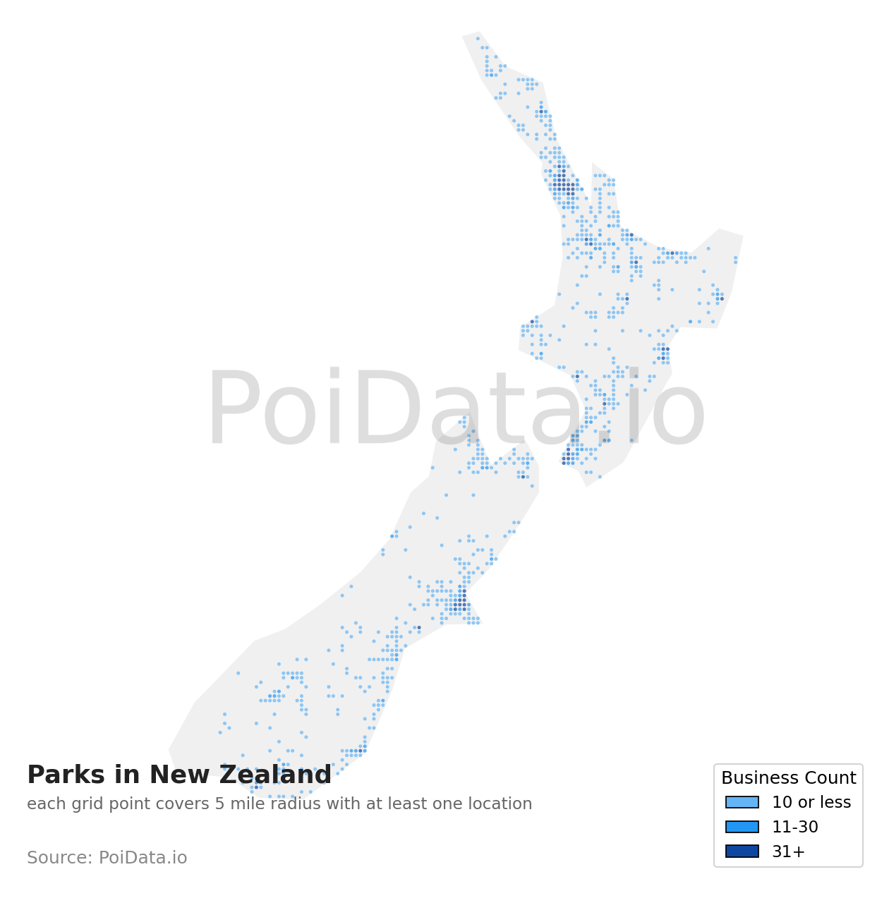 Park density map for Canterbury Region, New Zealand