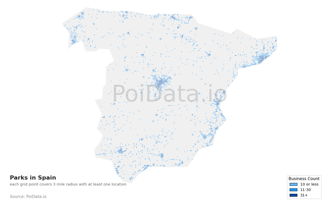 Park density map for Spain