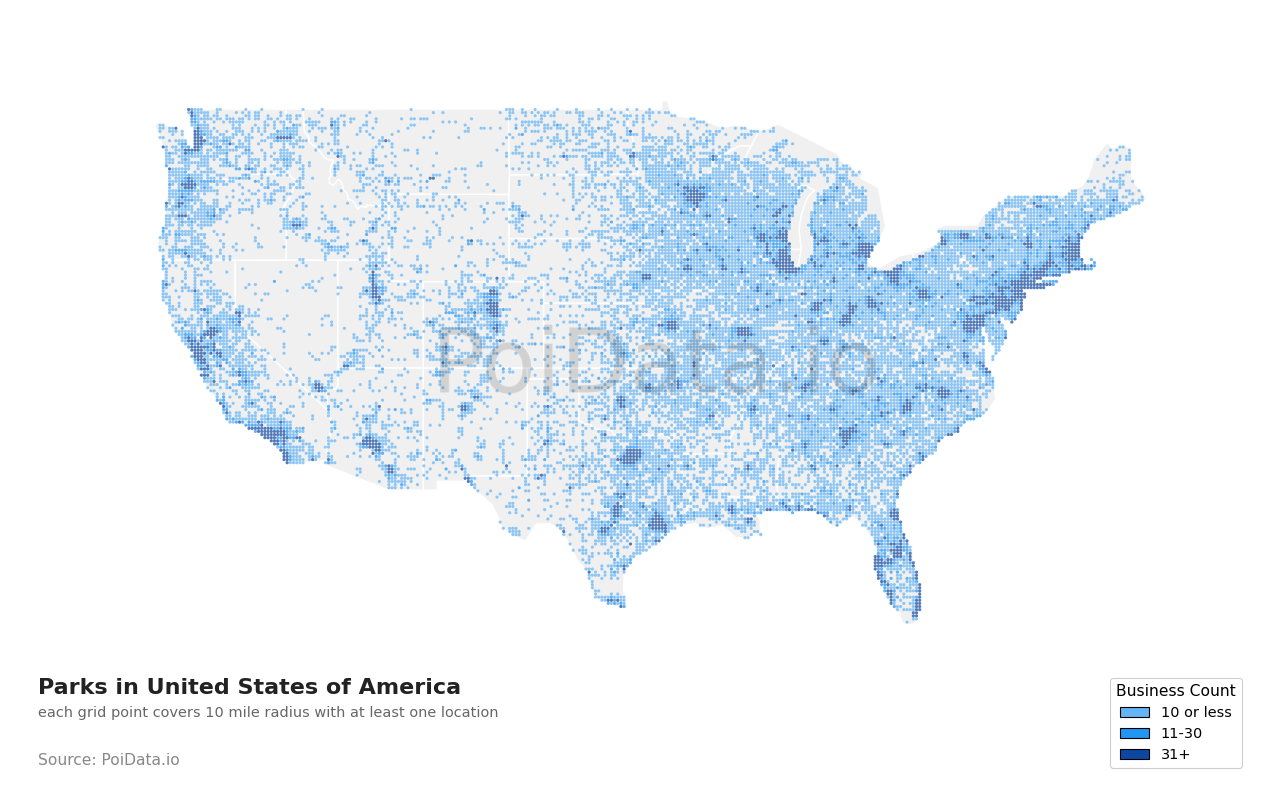 Park density map for Florida, United States