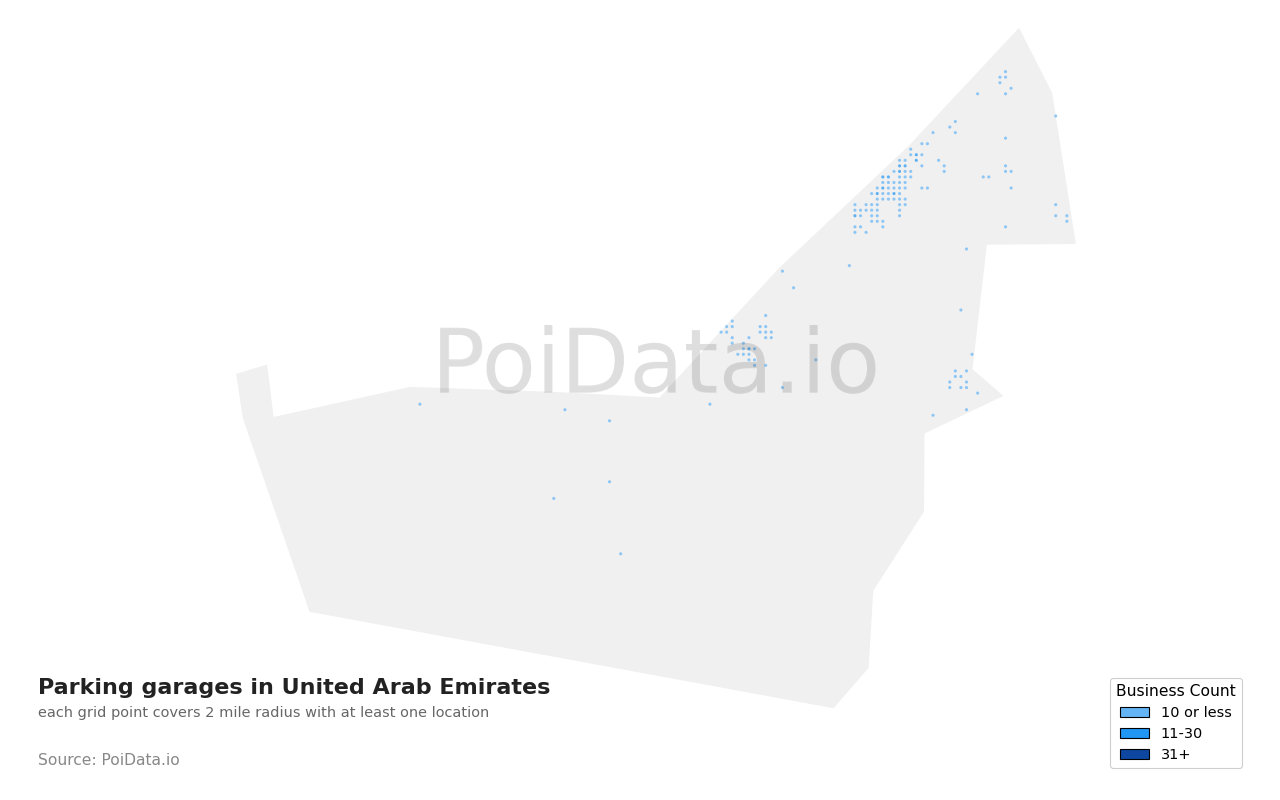 Parking garage density map for United Arab Emirates