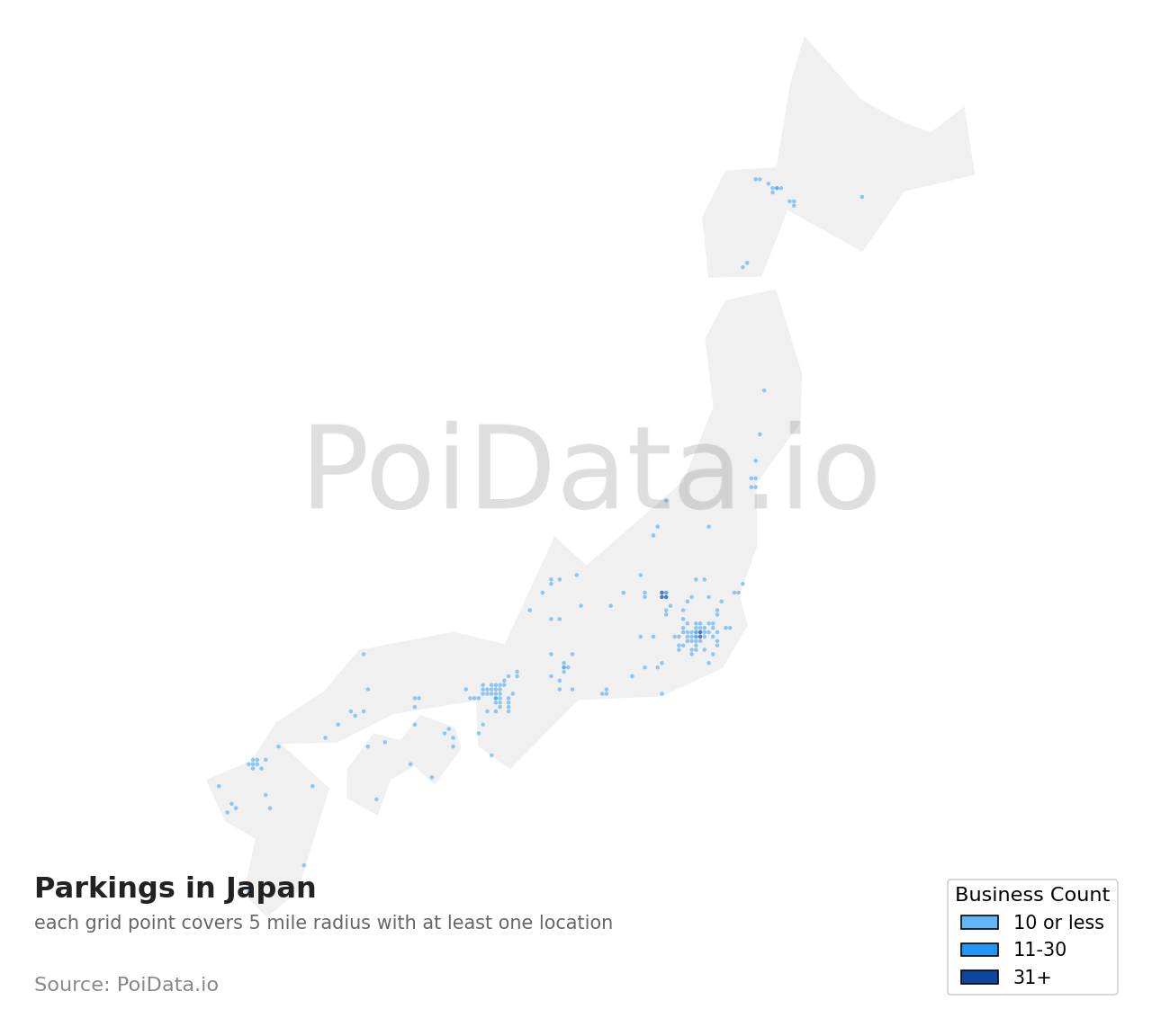 Parking density map for Japan