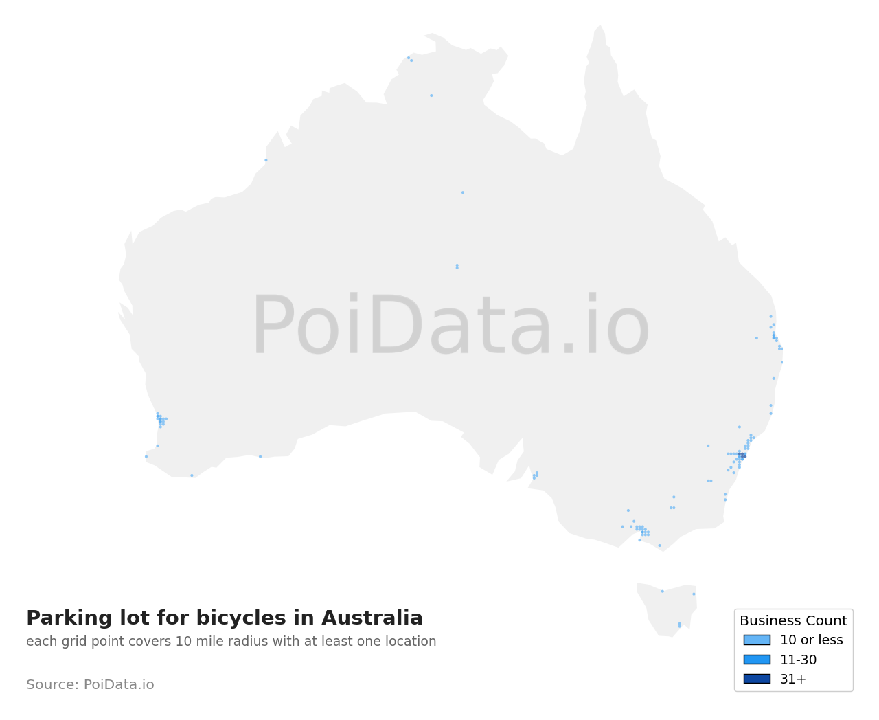 Parking lot for bicycles density map for Australia