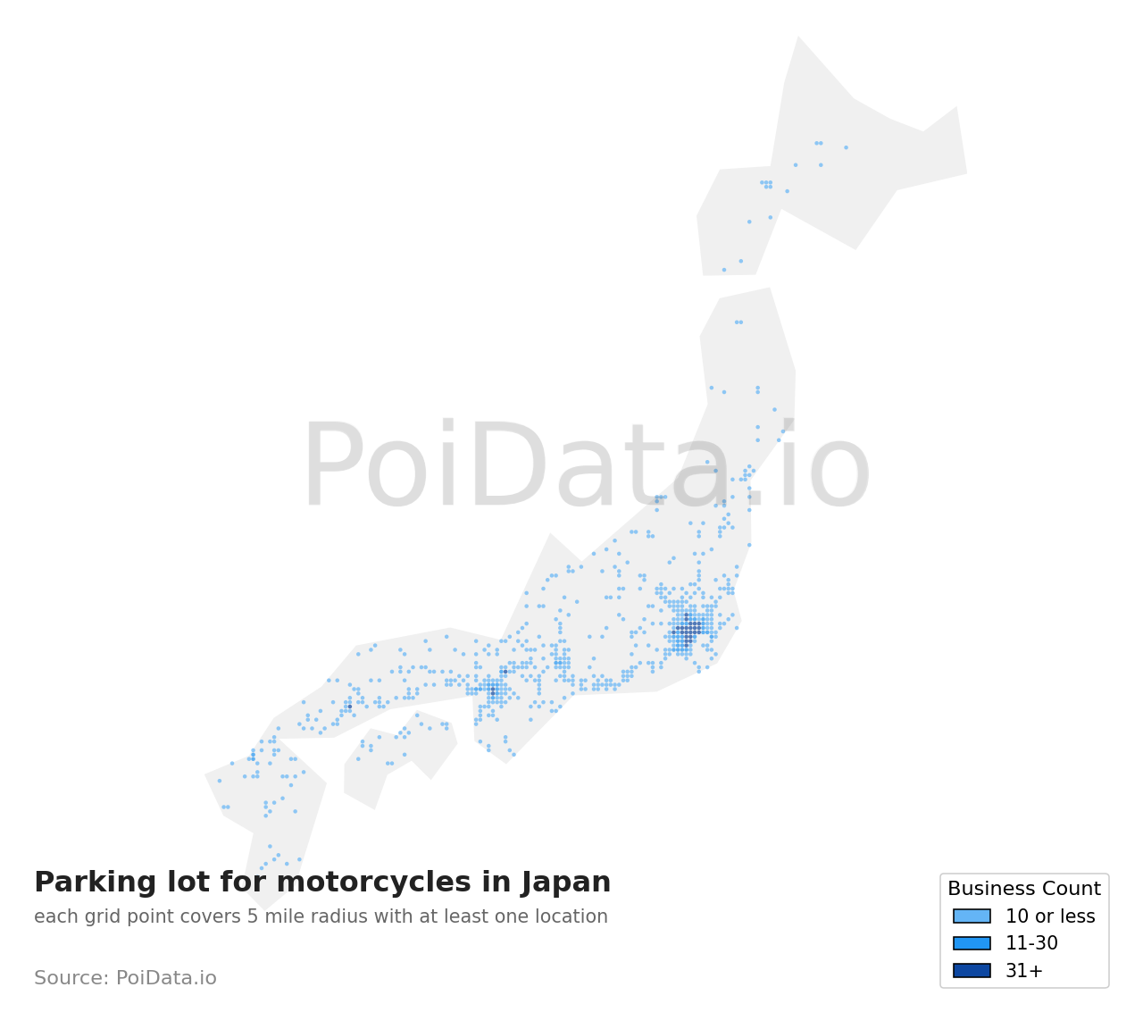 Parking lot for motorcycles density map for Japan