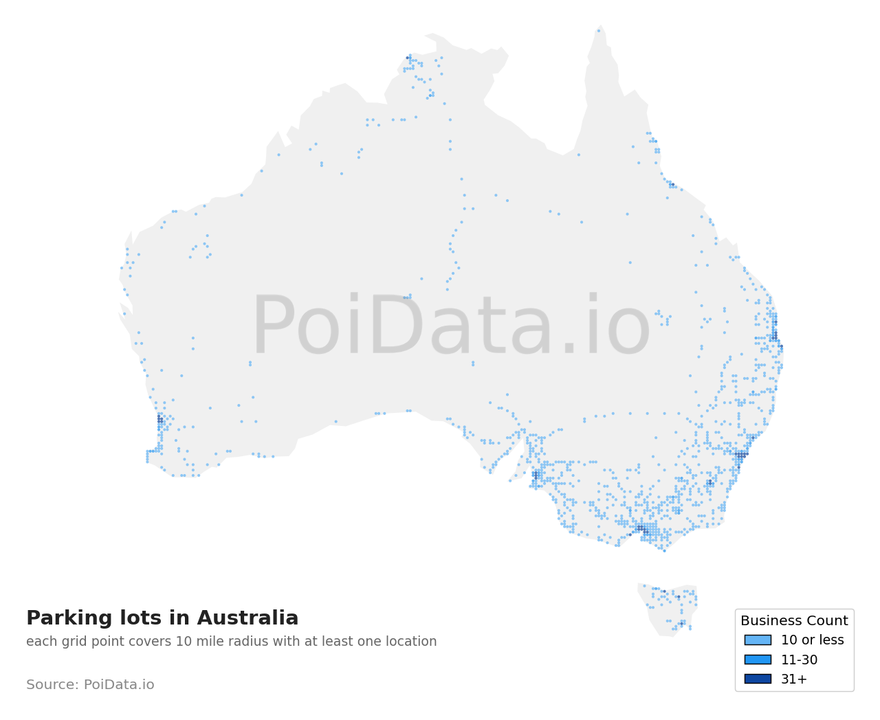 Parking lot density map for Australia