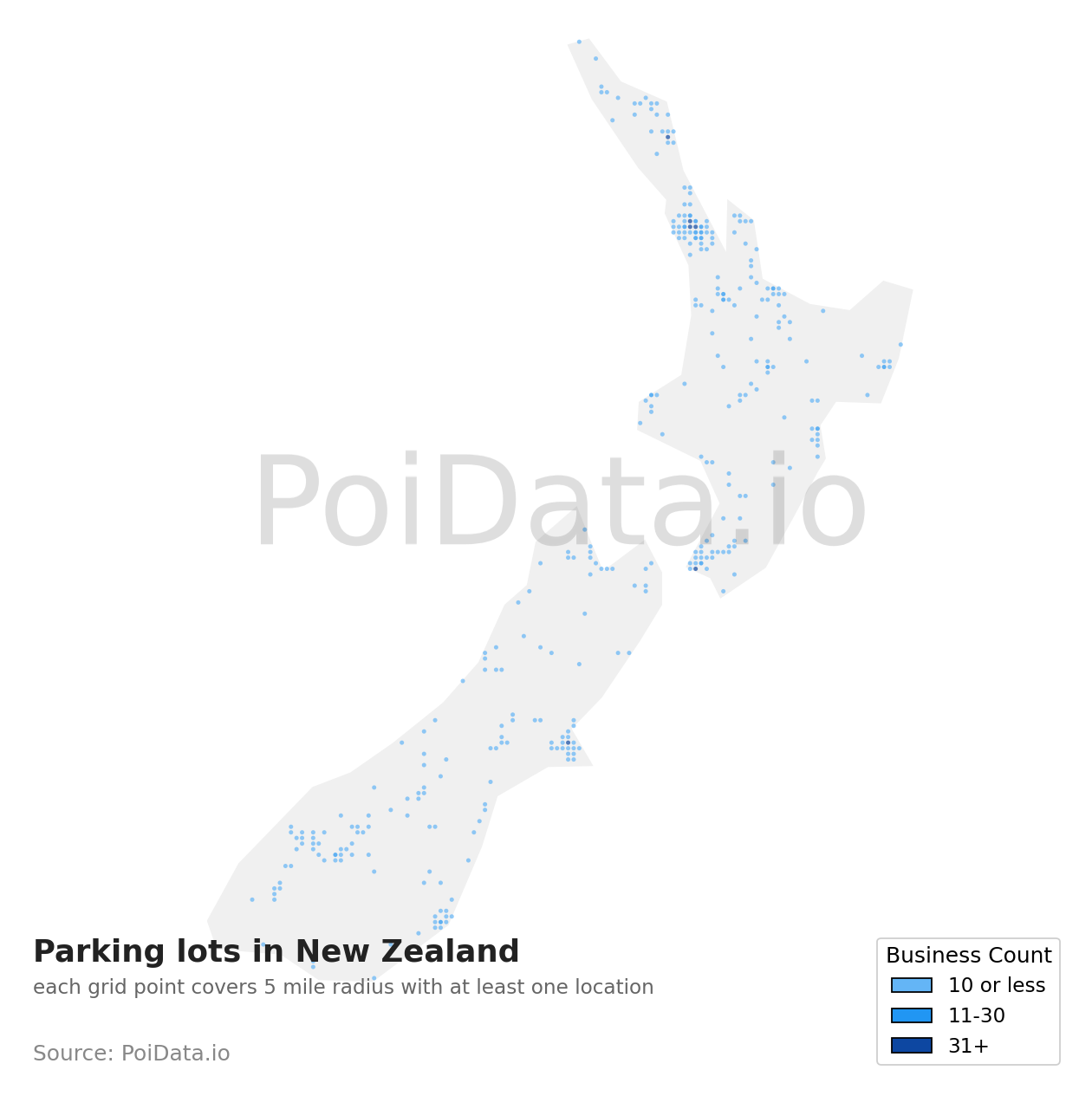 Parking lot density map for Tasman Region, New Zealand