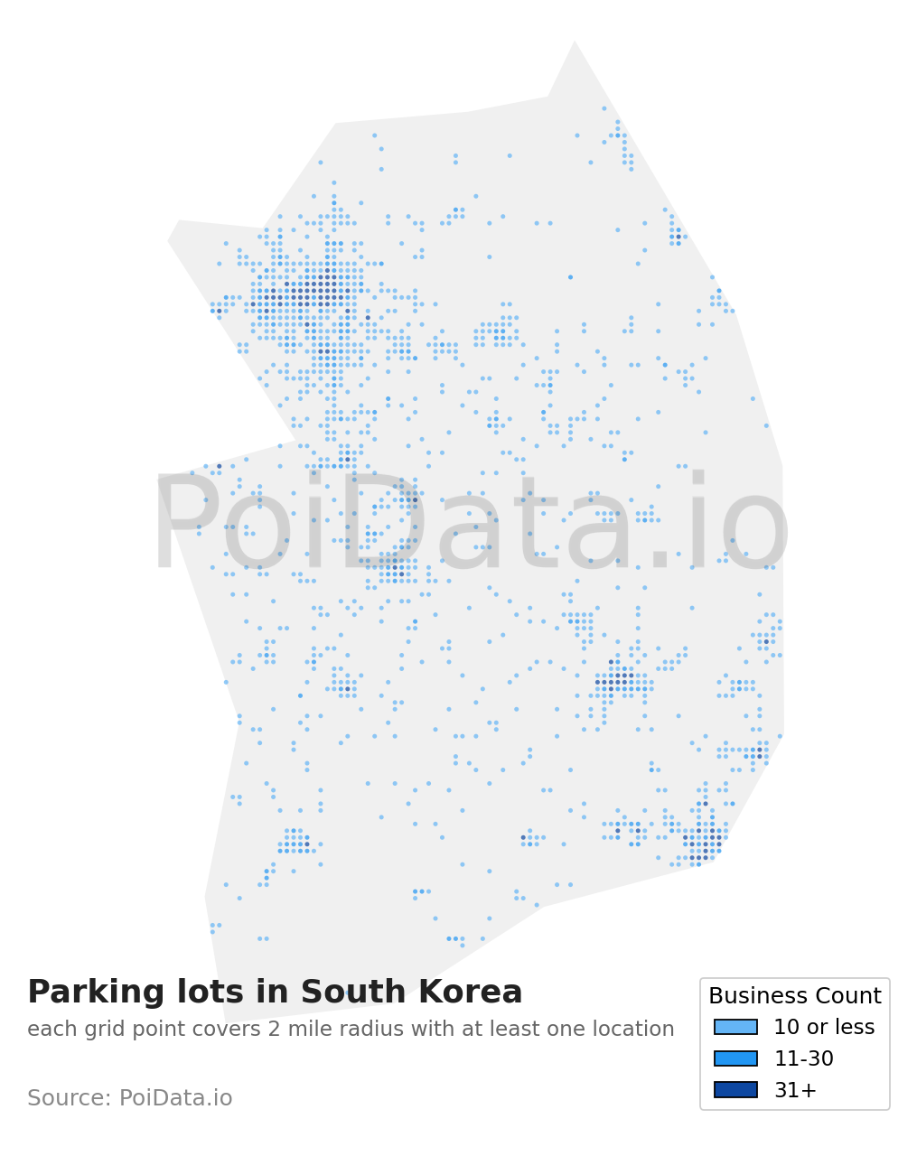 Parking lot density map for South Korea