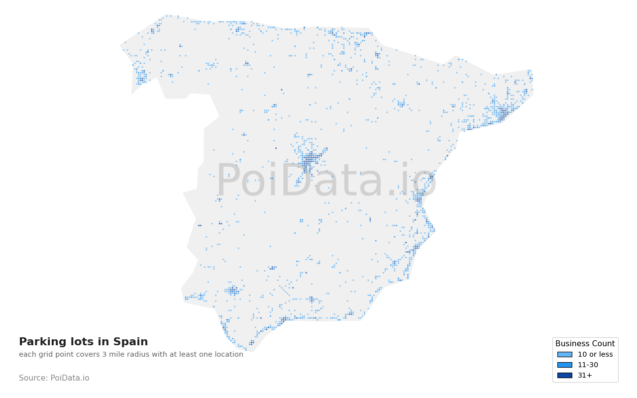 Parking lot density map for Spain