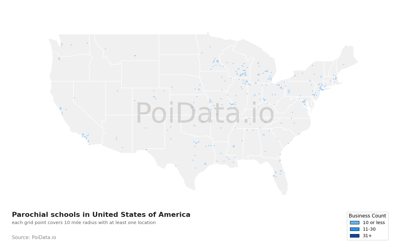 Parochial school density map for Michigan, United States