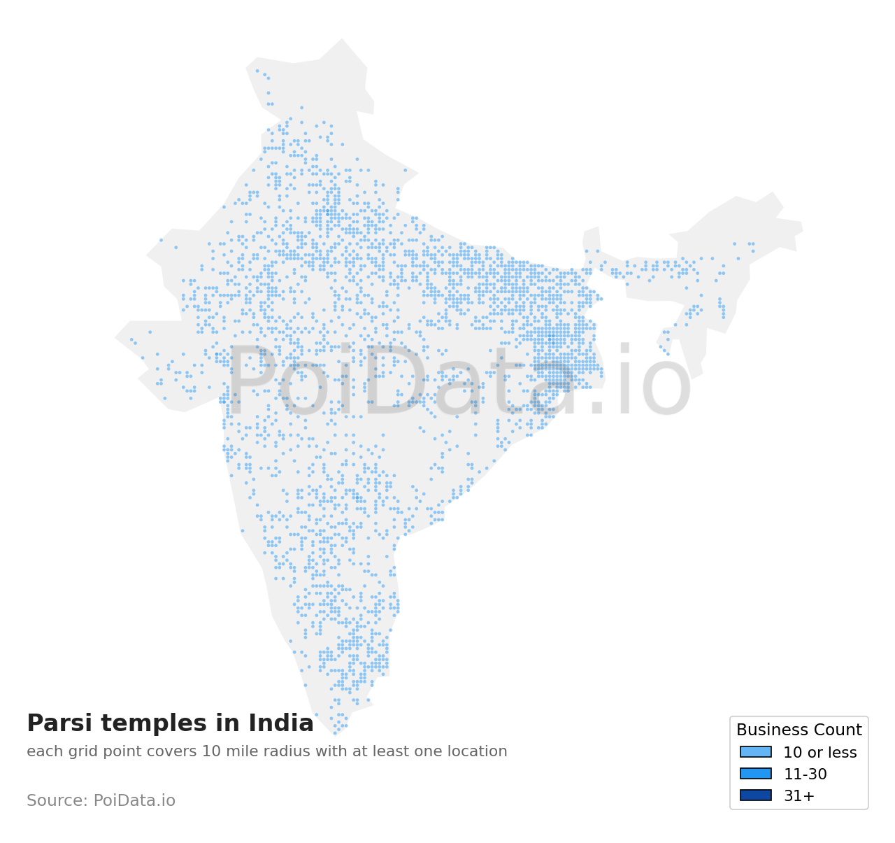 Parsi temple density map for India