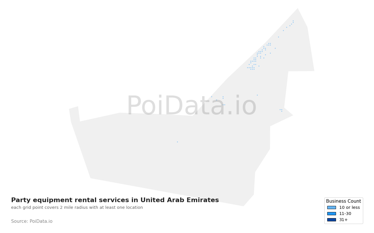 Party equipment rental service density map for United Arab Emirates