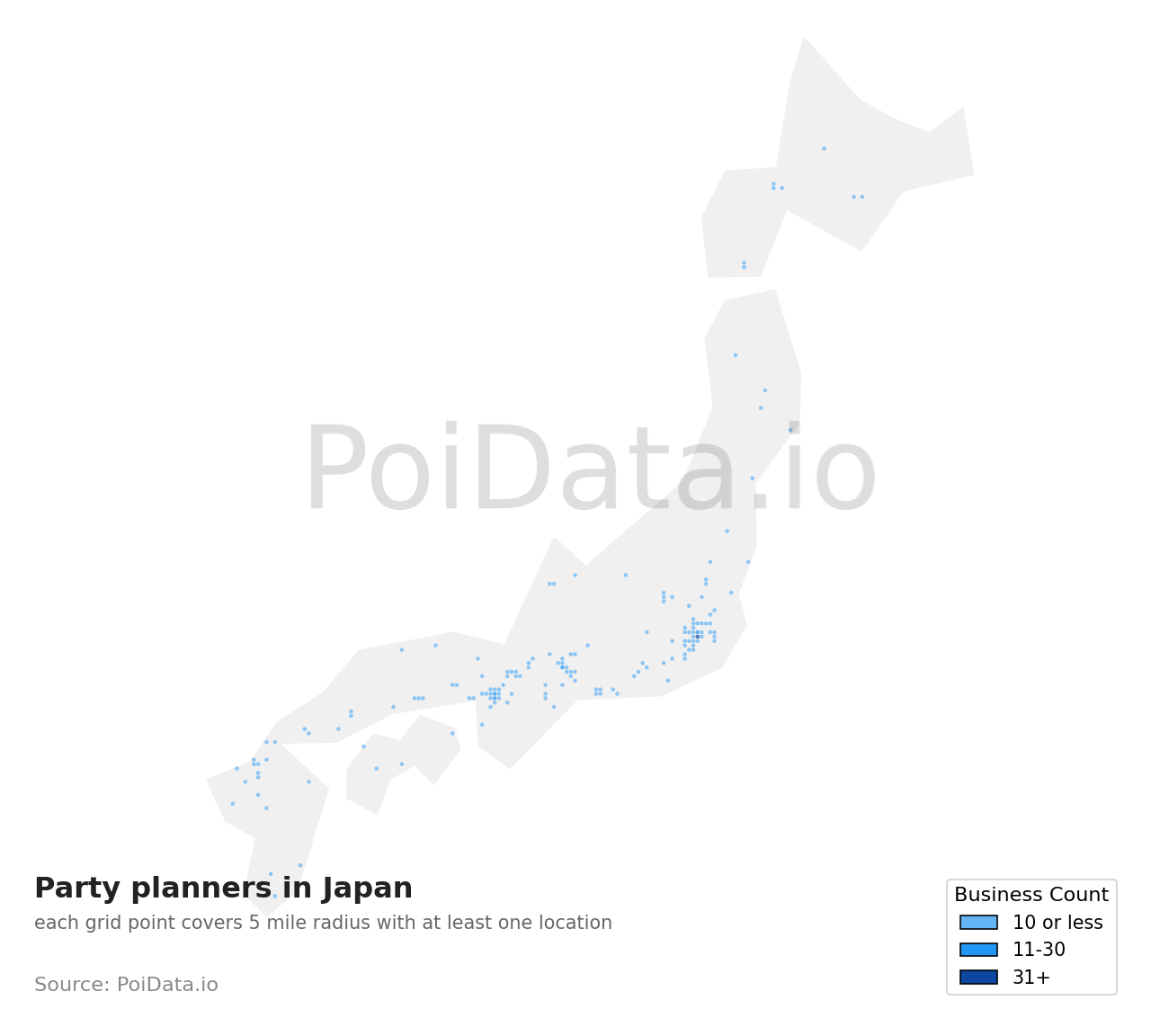 Party planner density map for Japan