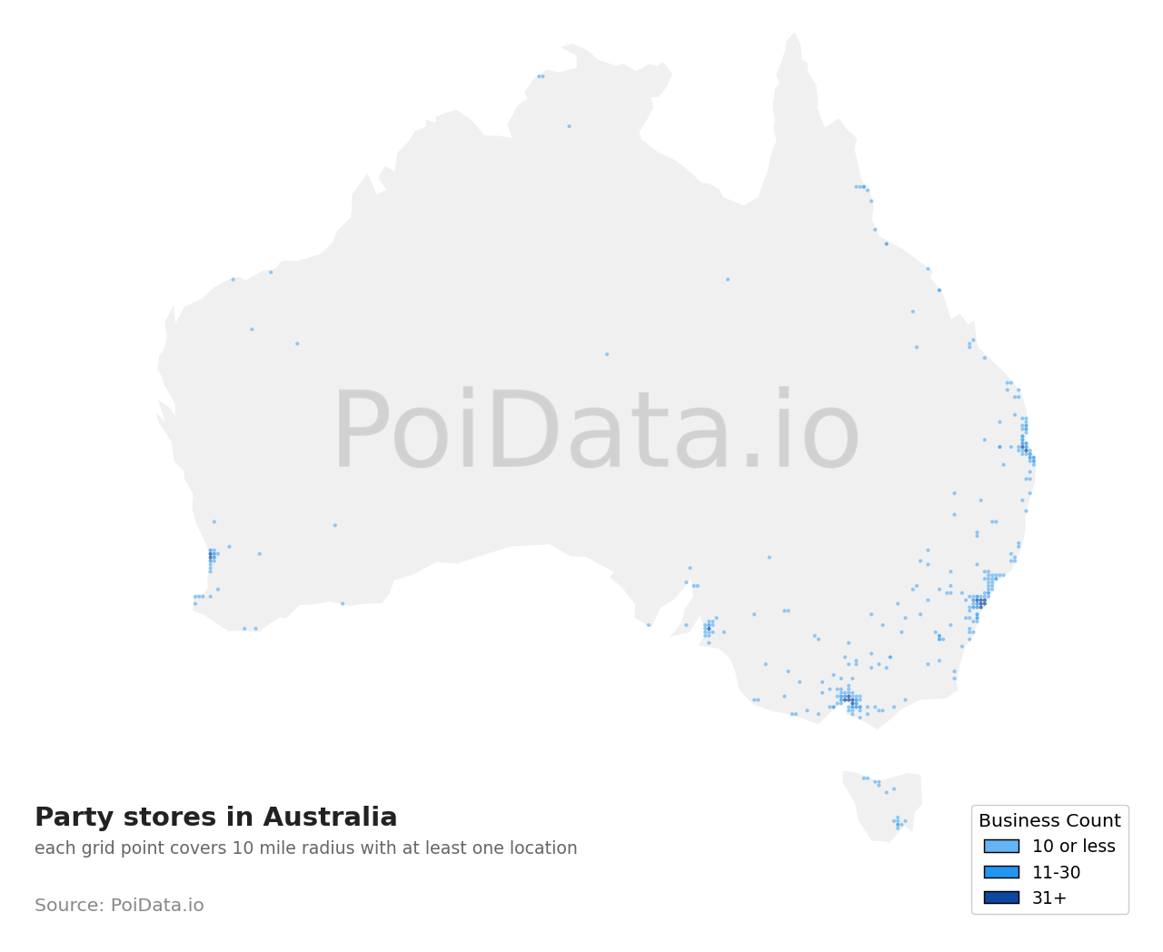 Party store density map for ACT, Australia