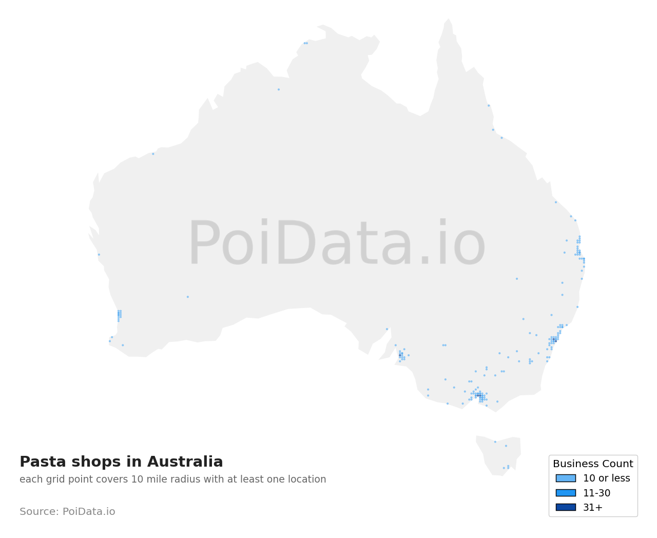 Pasta shop density map for Australia