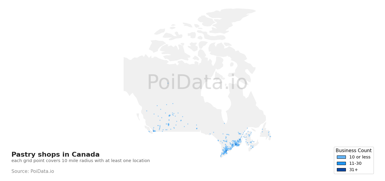Pastry shop density map for Canada
