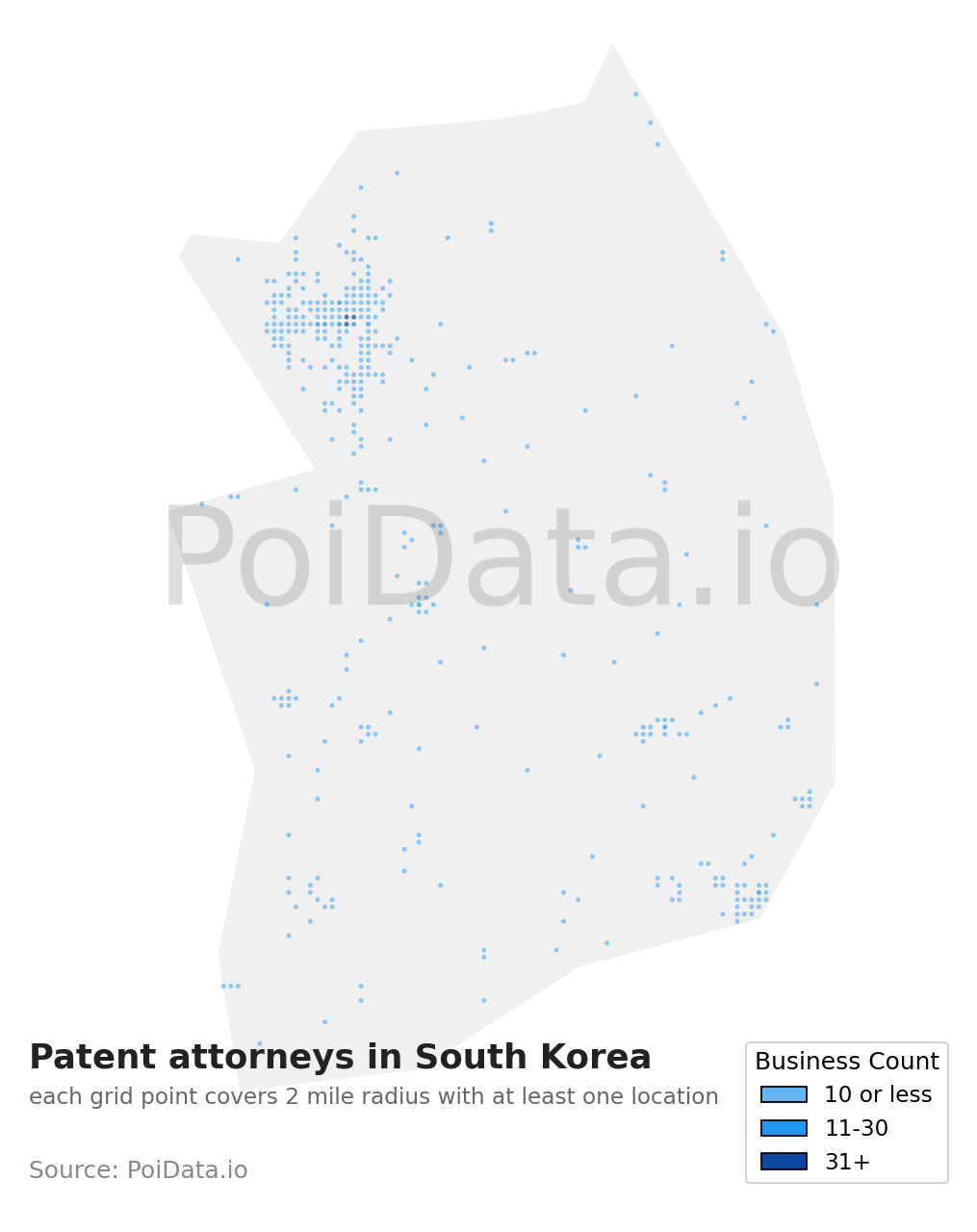Patent attorney density map for South Korea