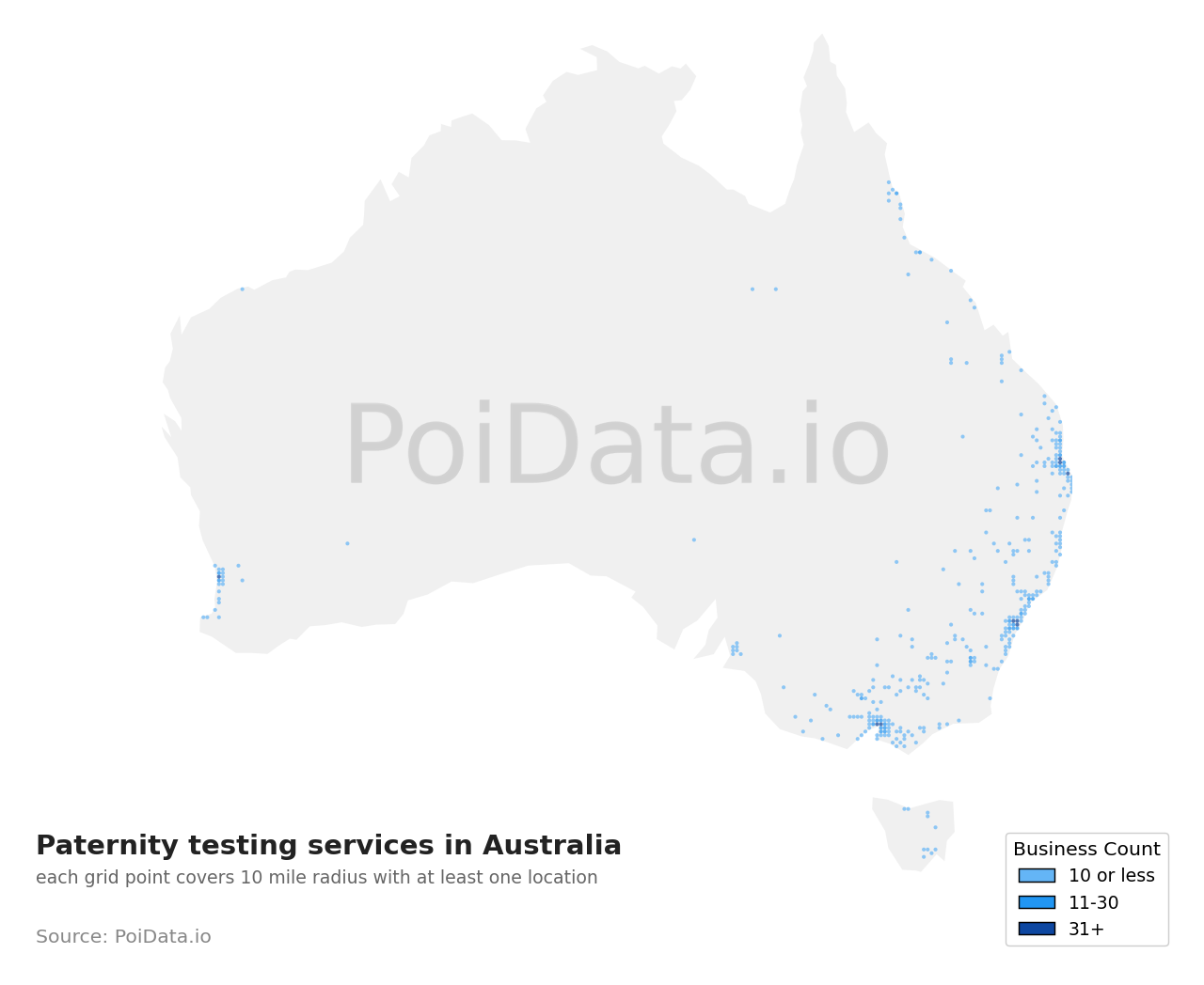 Paternity testing service density map for Queensland, Australia