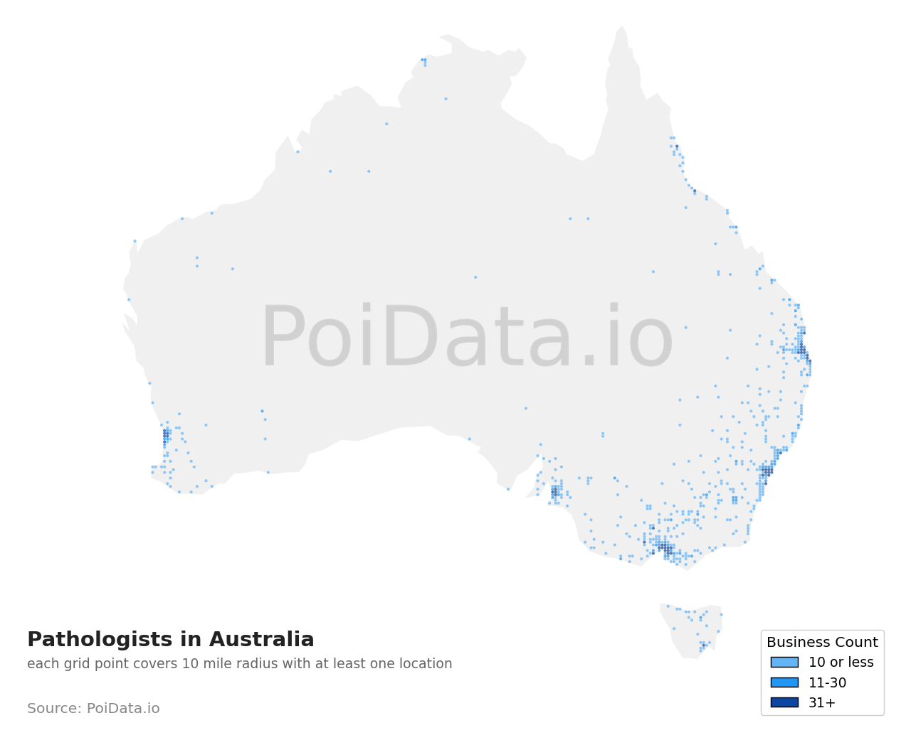 Pathologist density map for Australia