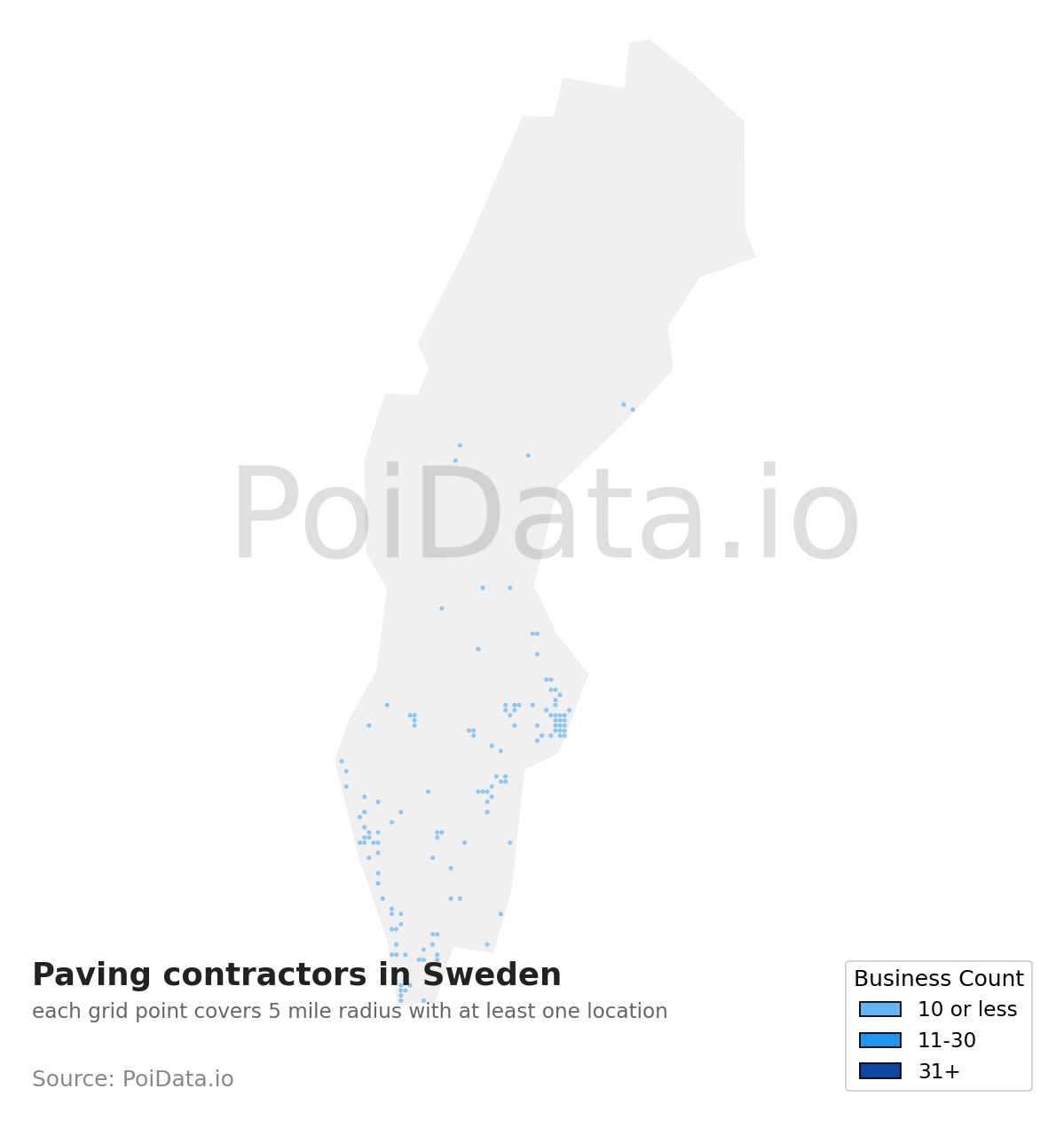 Paving contractor density map for Sweden