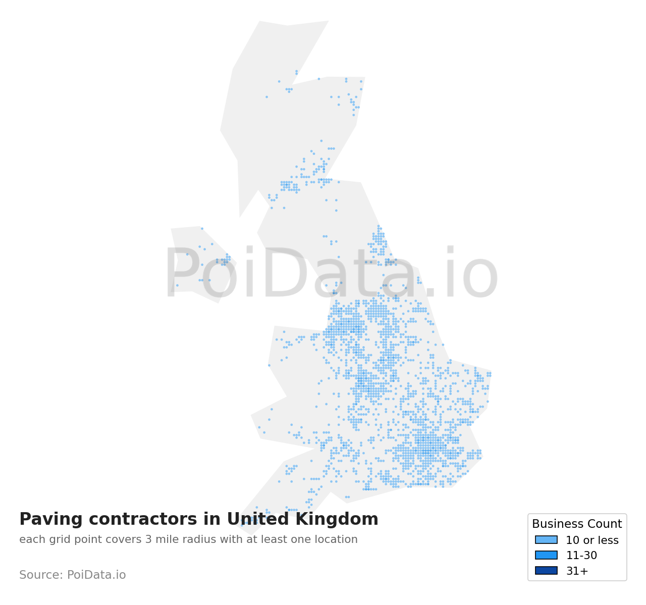Paving contractor density map for United Kingdom