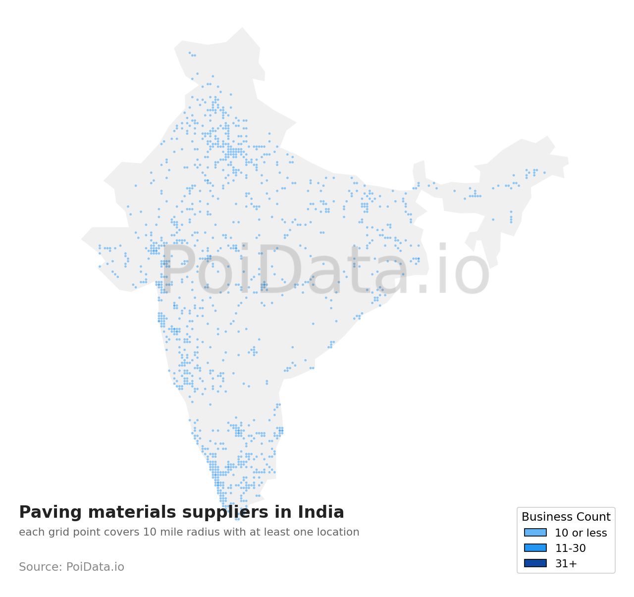 Paving materials supplier density map for India