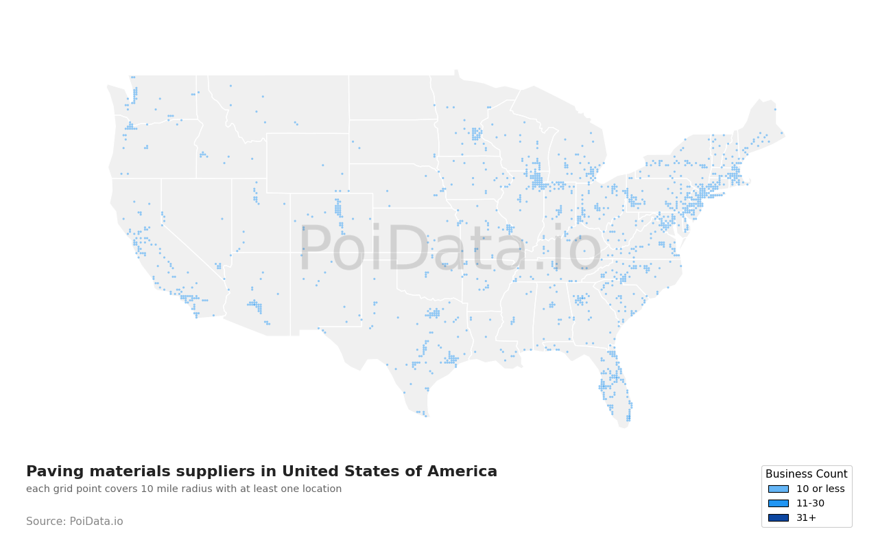 Paving materials supplier density map for Florida, United States
