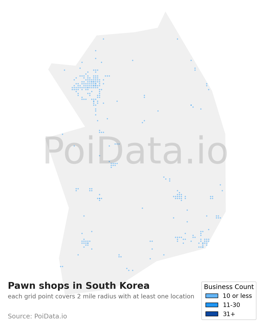 Pawn shop density map for South Korea