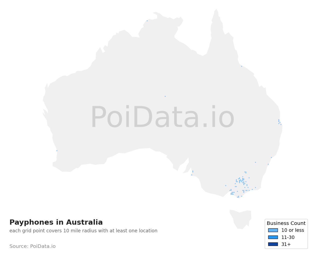 Payphone density map for VIC, Australia