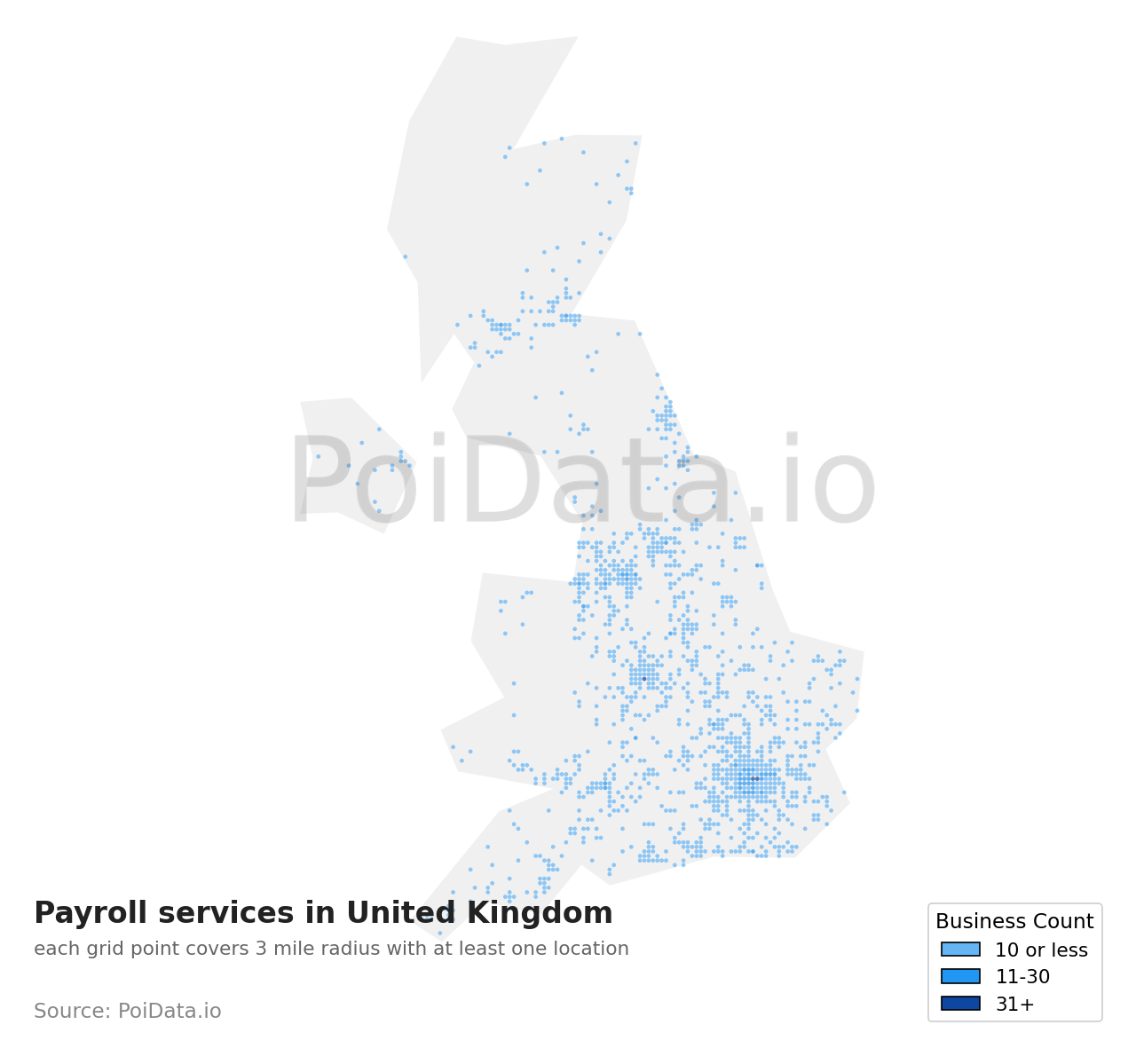 Payroll service density map for United Kingdom