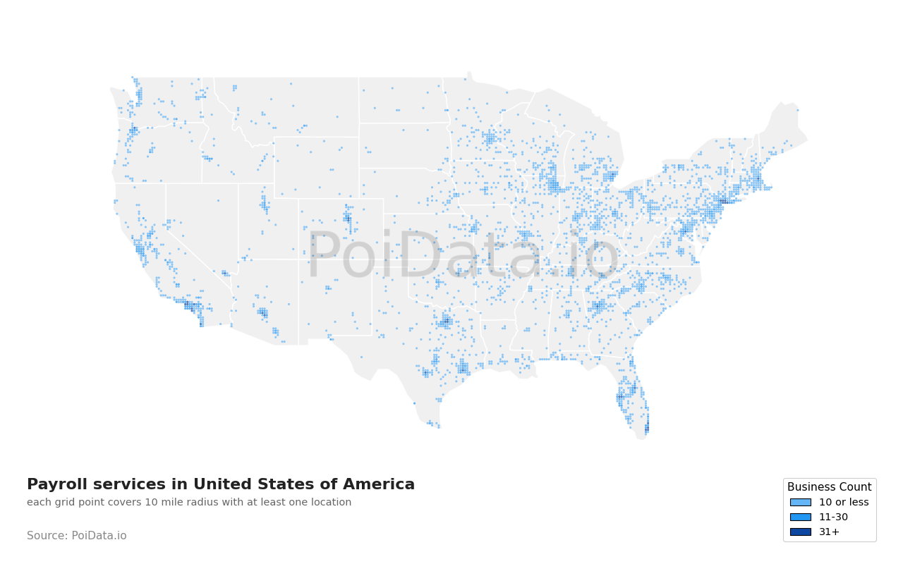 Payroll service density map for United States