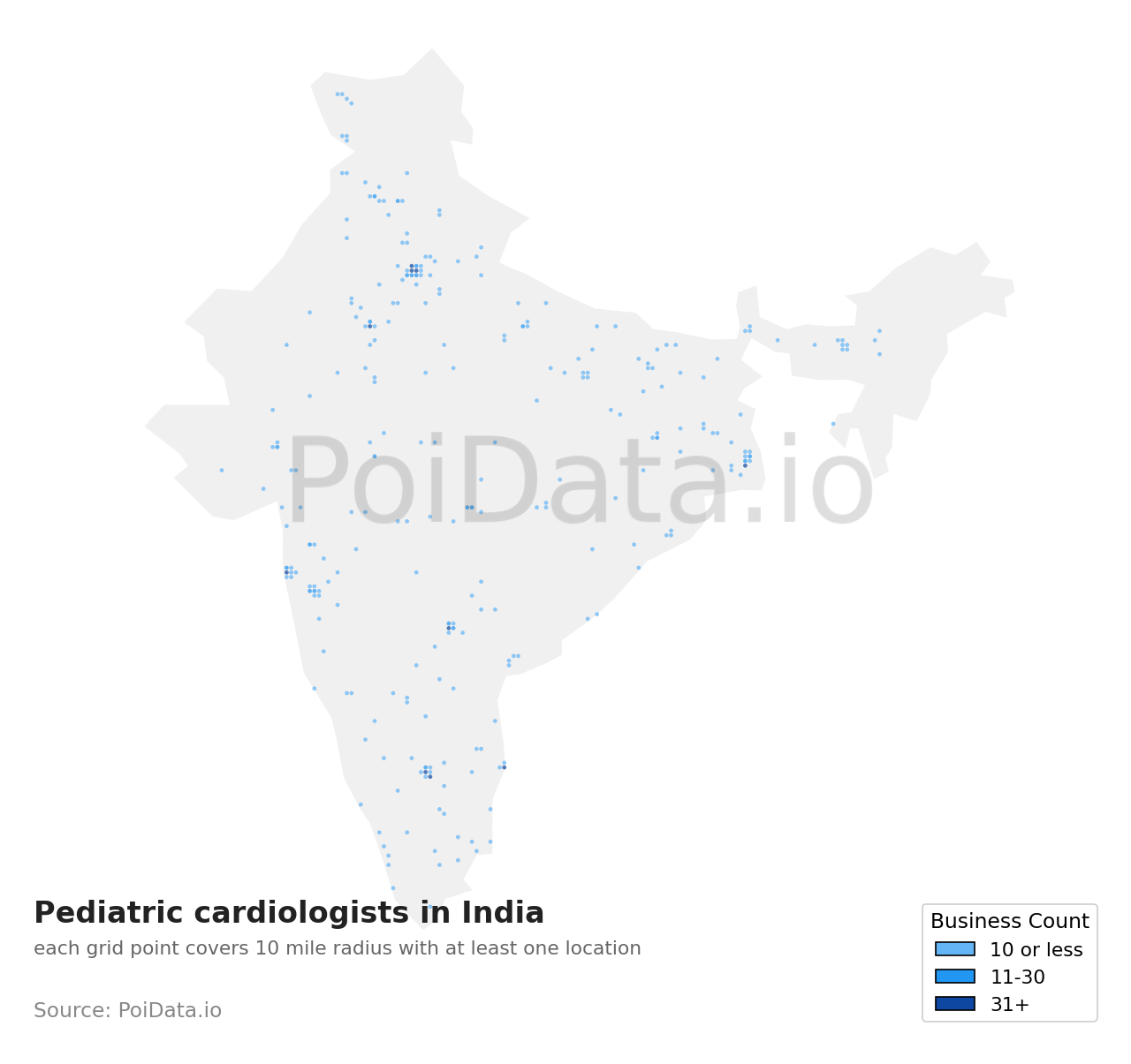 Pediatric cardiologist density map for India