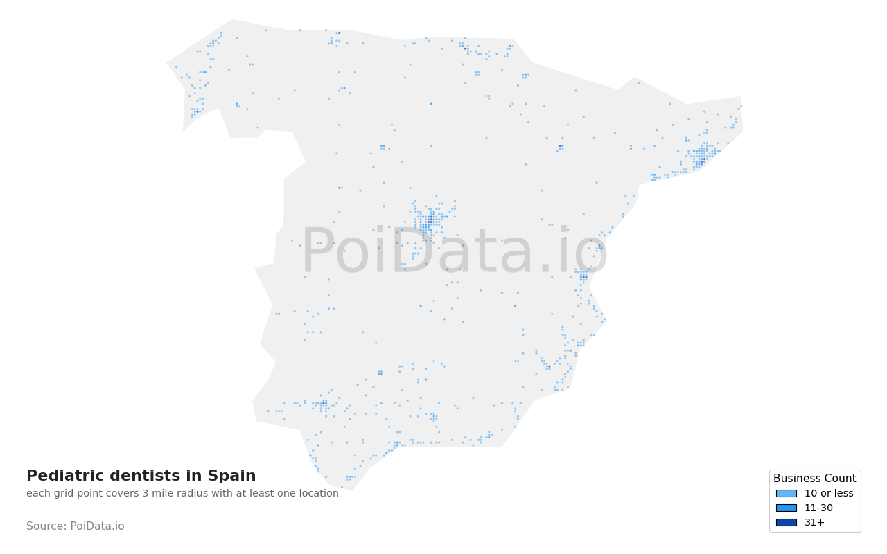 Pediatric dentist density map for Spain