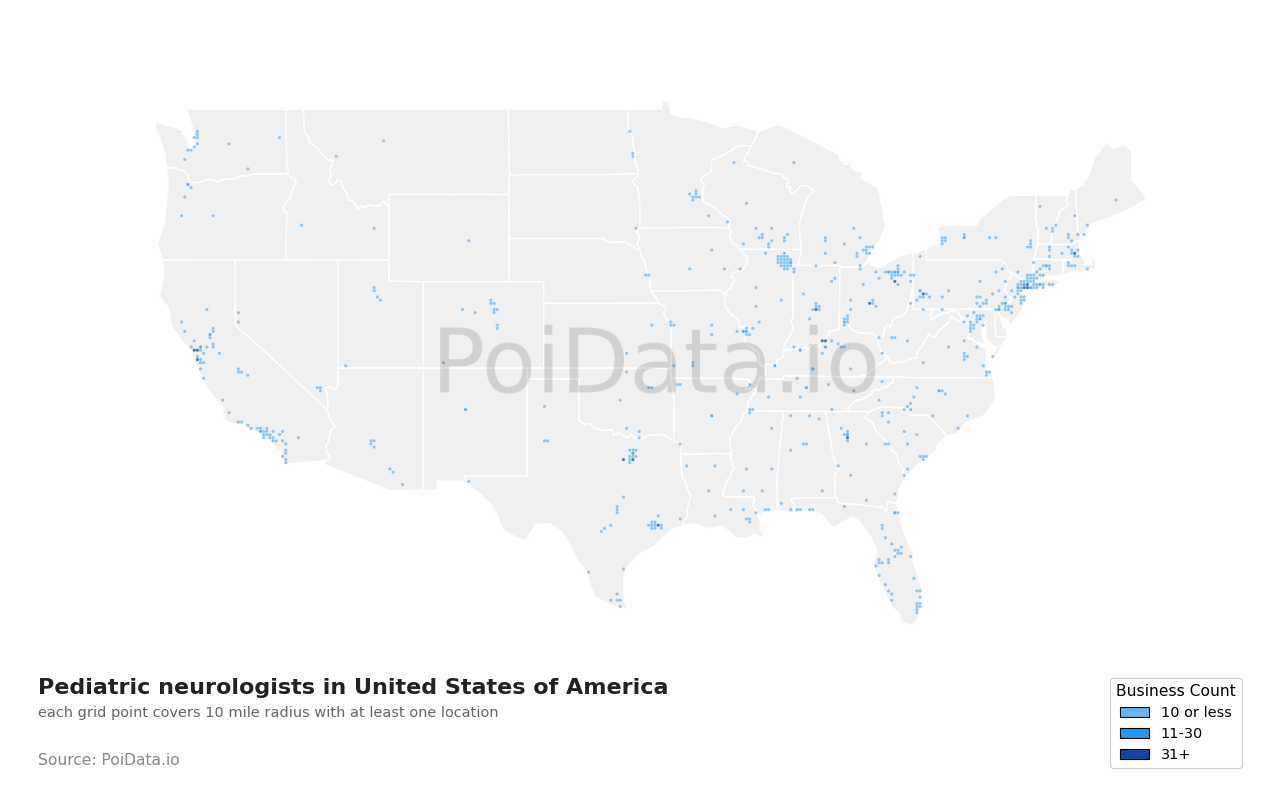 Pediatric neurologist density map for Kentucky, United States
