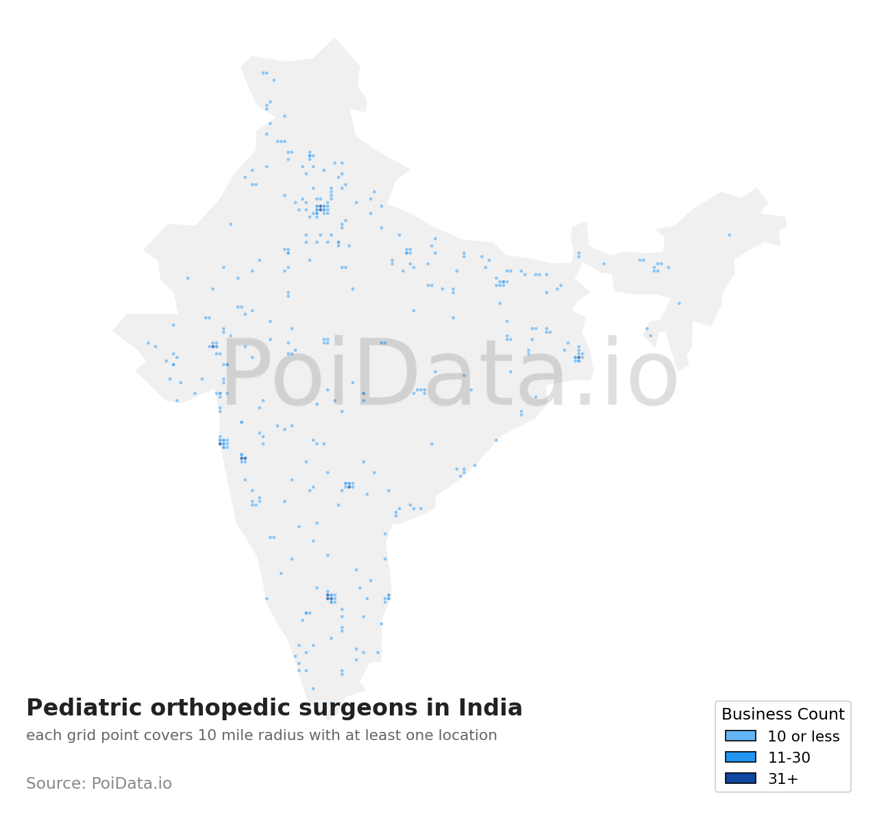 Pediatric orthopedic surgeon density map for India