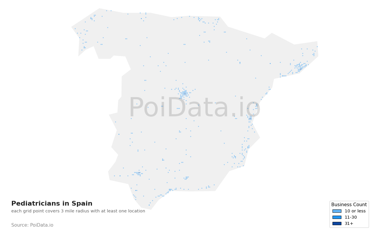 Pediatrician density map for Spain