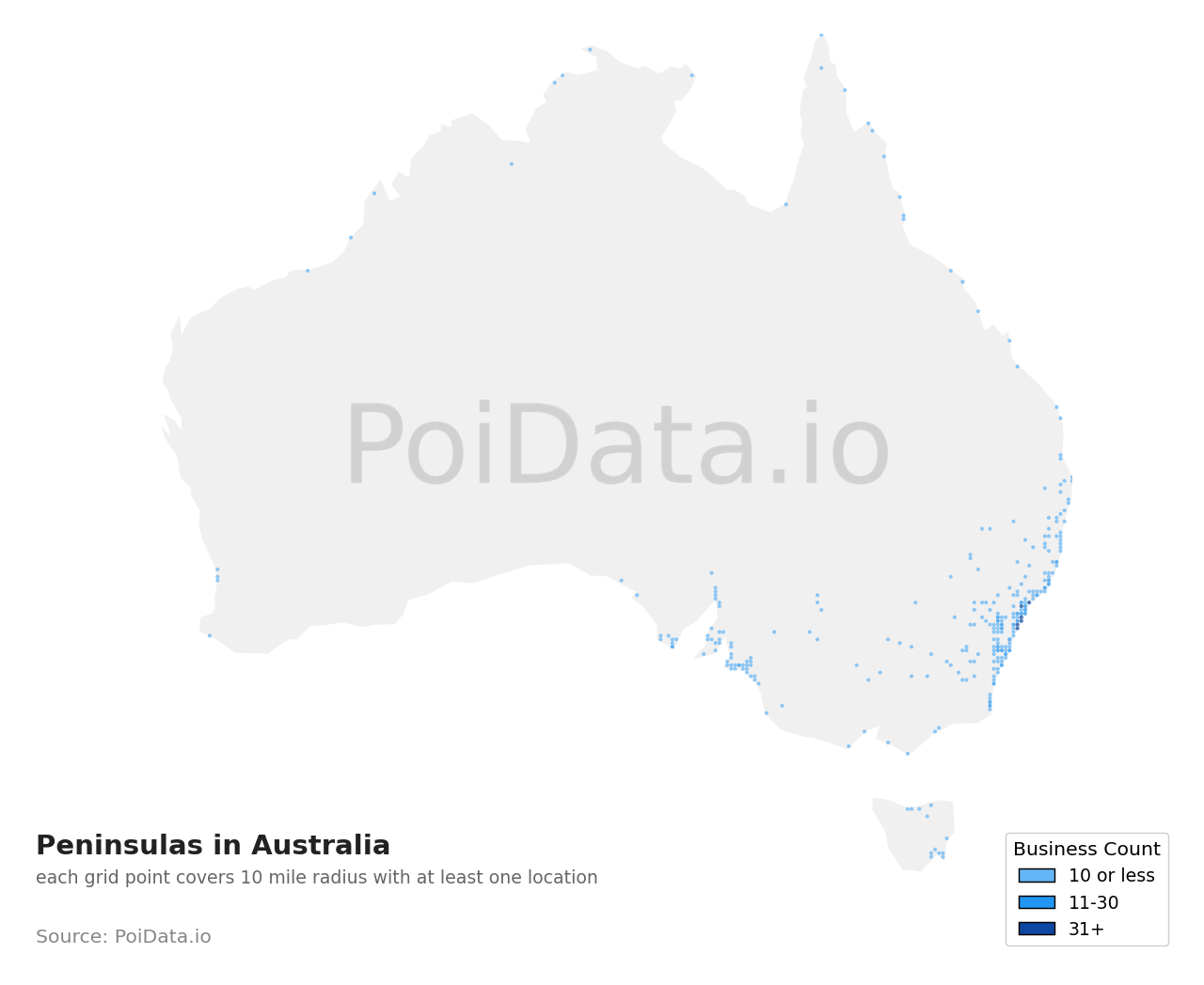 Peninsula density map for Australia