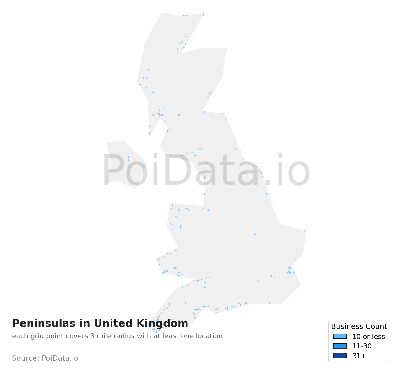 Peninsula density map for United Kingdom